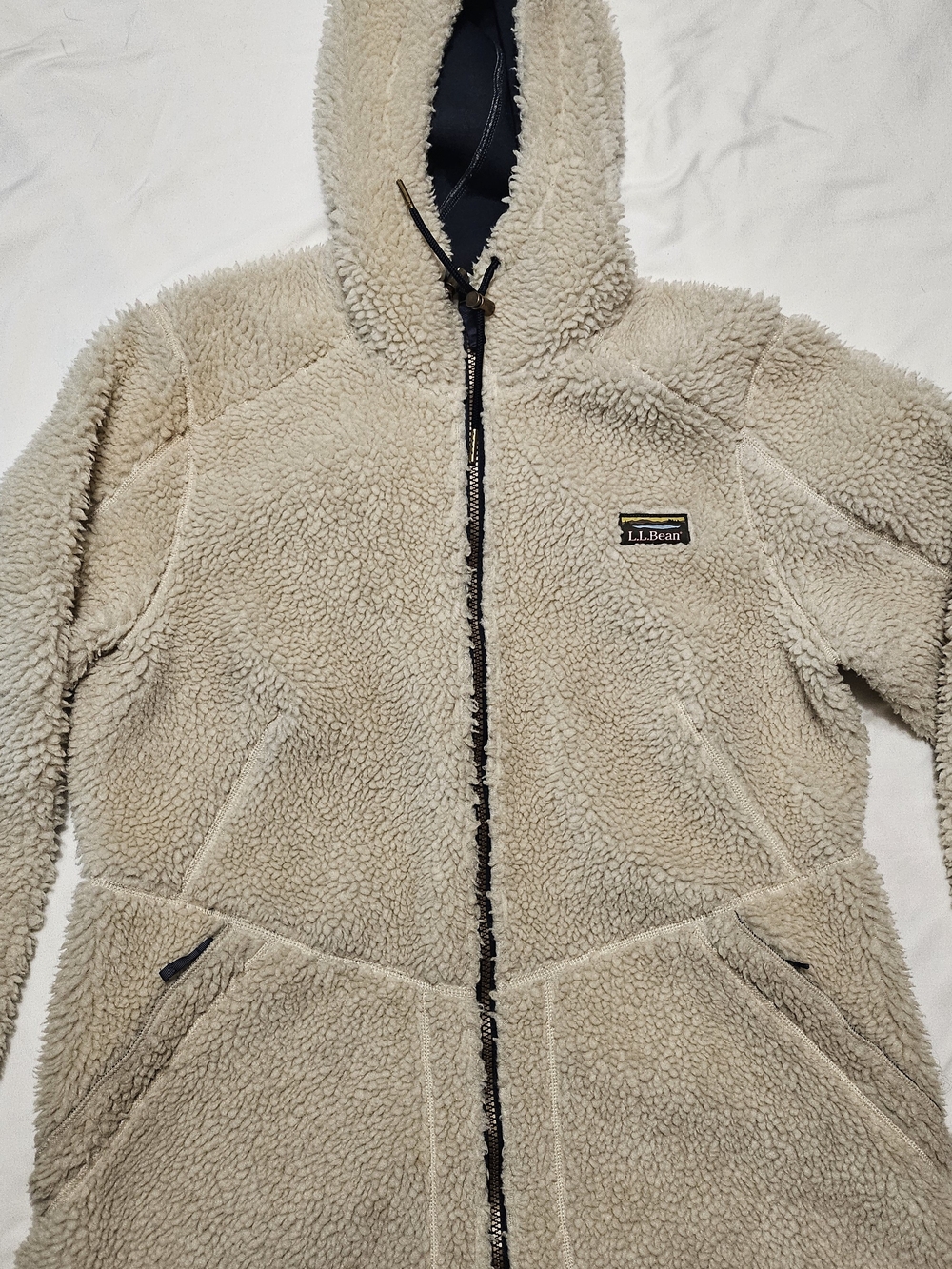 L.L. Bean Mountain Pile Cozy Fleece Cream Sherpa Zip Up Hooded Winter Coat - Picture 3 of 7